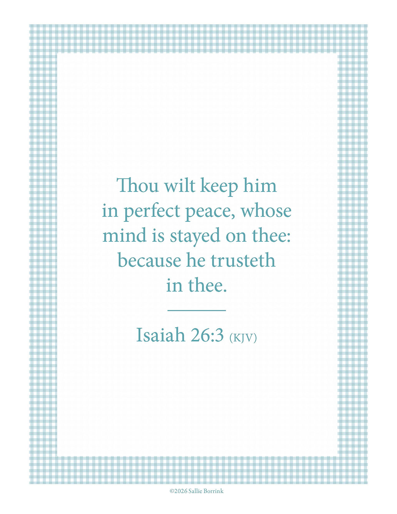 Isaiah 26:3 KJV printable wall art in Daisies and Gingham design