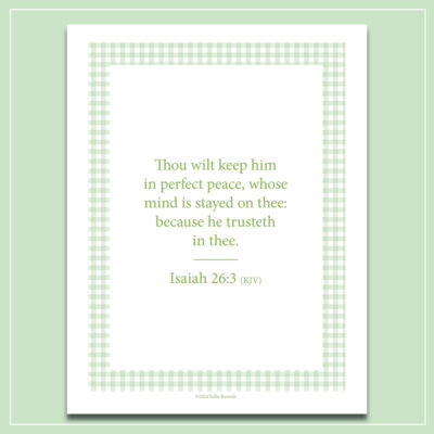 Isaiah 26:3 KJV printable wall art in blue and sage green gingham designs
