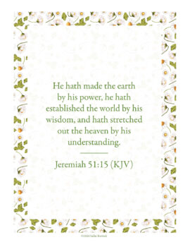 Jeremiah 51:15 KJV printable wall art in Daisies and Gingham design