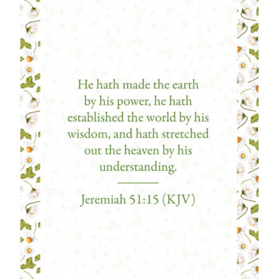 Jeremiah 51:15 KJV printable wall art in Daisies and Gingham design