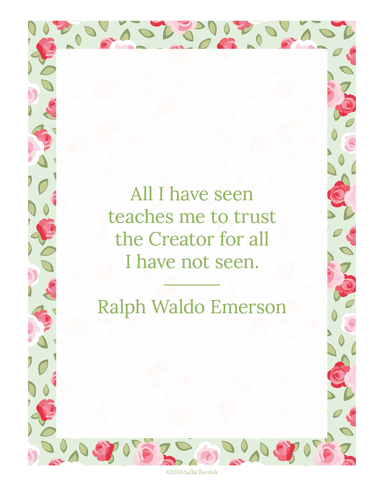 Ralph Waldo Emerson Trust the Creator quote printable in Cottage Rose and Sage design