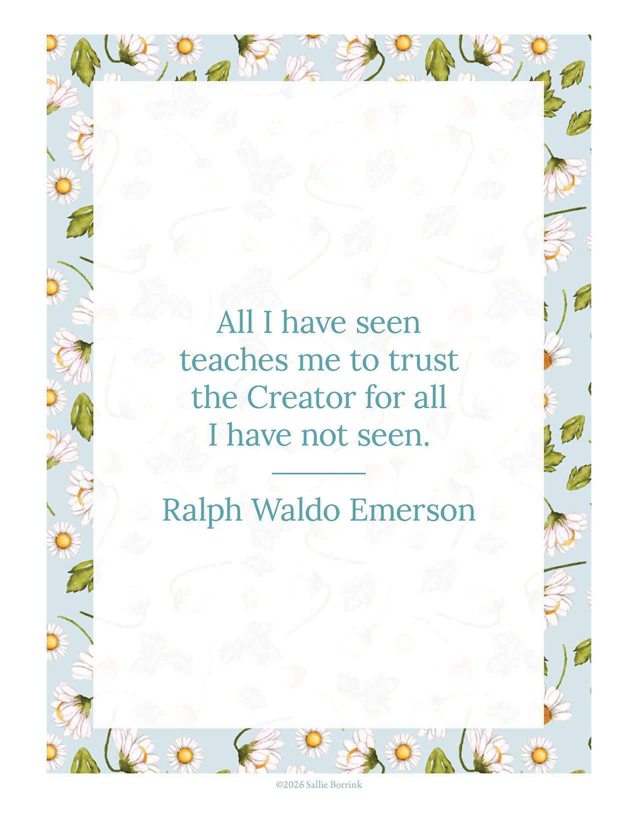 Ralph Waldo Emerson Trust the Creator quote printable in Daisies and Gingham design