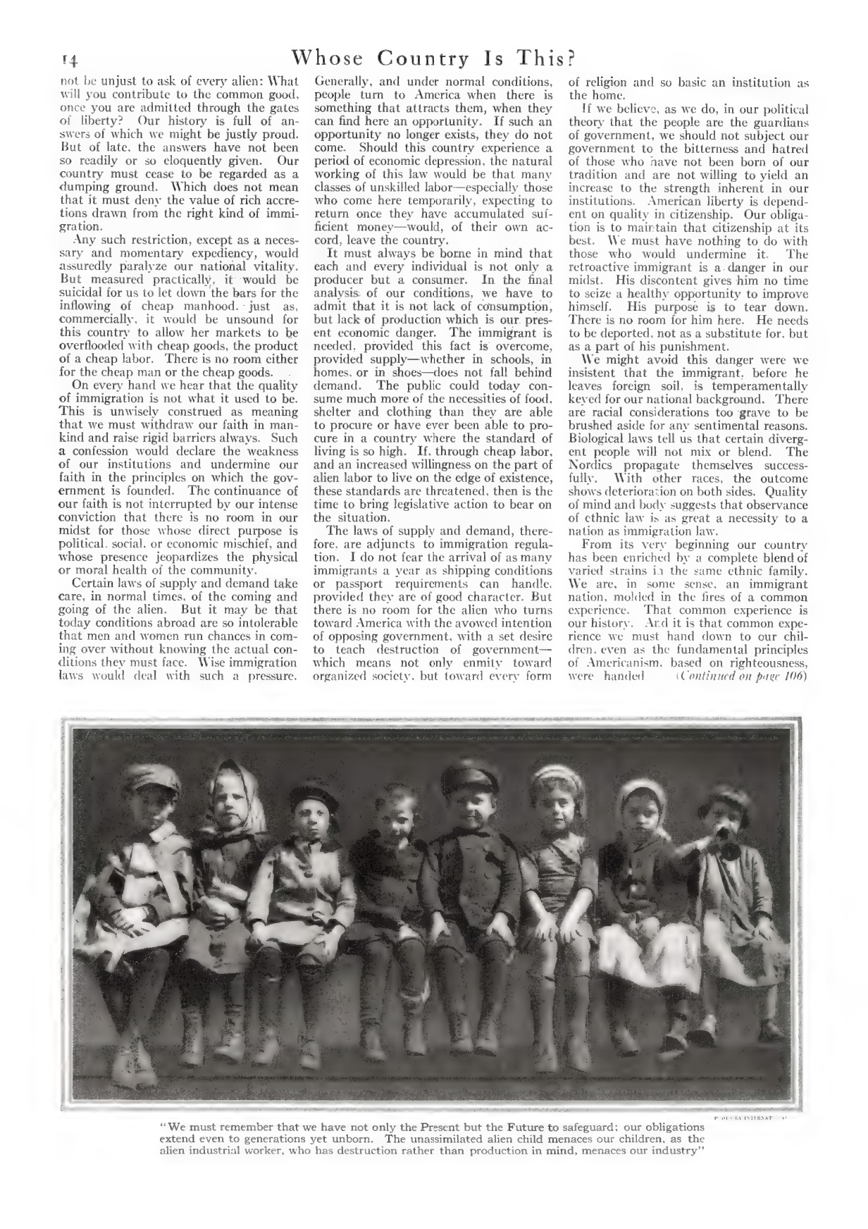 Second page of Good Housekeeping article by Calvin Coolidge called "Whose Country Is This?"