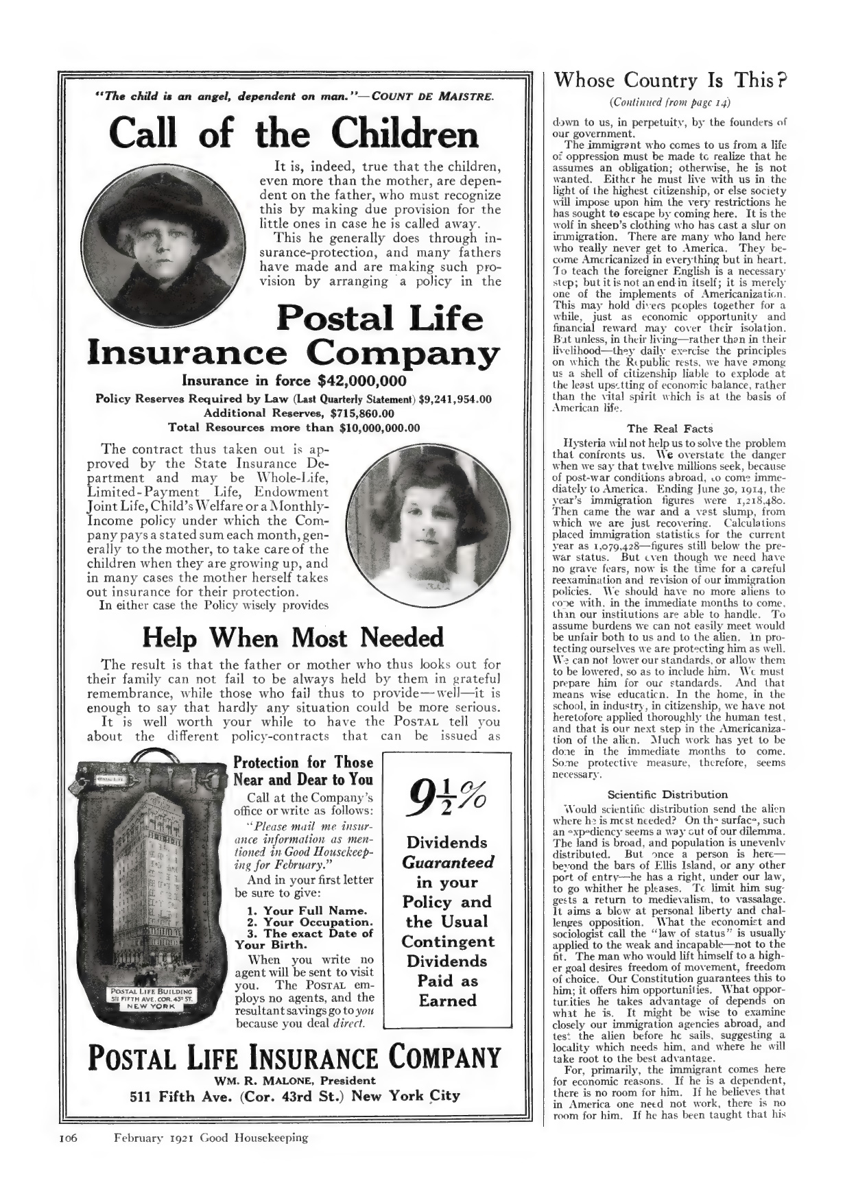 Third page of Good Housekeeping article by Calvin Coolidge called "Whose Country Is This?"