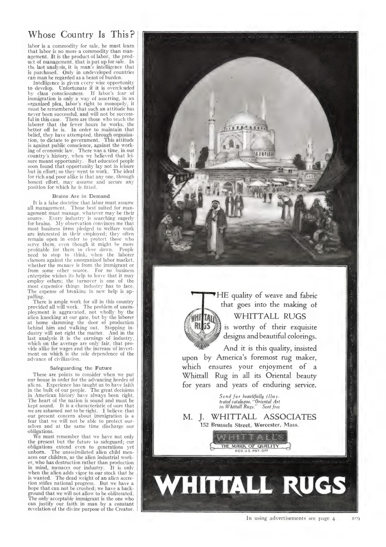 Fourth page of Good Housekeeping article by Calvin Coolidge called "Whose Country Is This?"