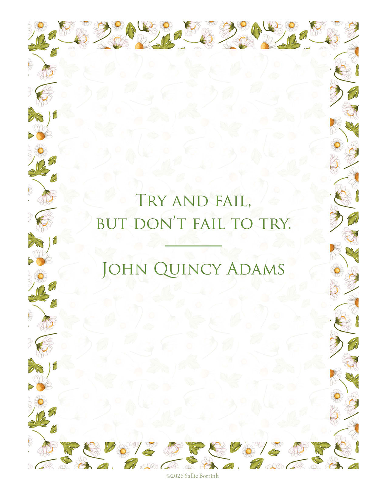 John Quincy Adams Try and Fail quote printable in Daisies and Gingham design